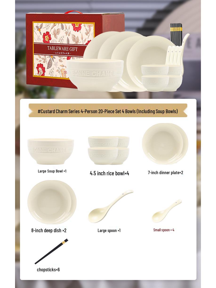 

2025 Aesthetic Light Luxury Dinnerware Set: Cream Bowls, Plates & Chopsticks - Perfect Housewarming Gift