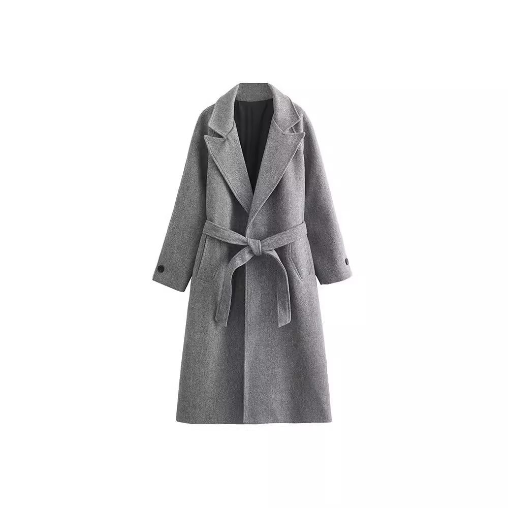 

Новые женские осенние и зимние пальто с уздечкой Элегантное теплое шерстяное пальто L