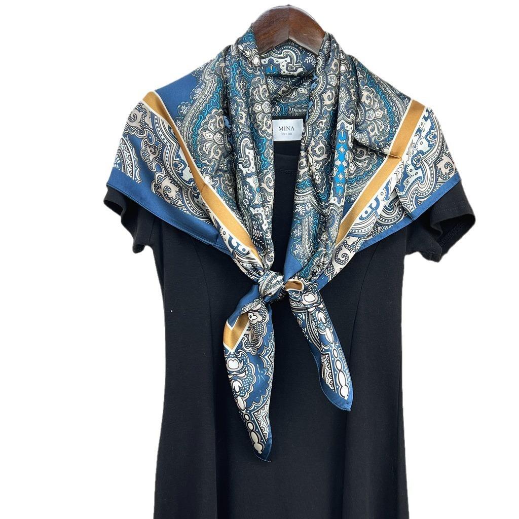 Silk Scarf Women'S Retro Cashew Flower Spring And Autumn Versatile 90 Plain Crepe Satin Square Scarf Mulberry Silk Scarf Shawl
