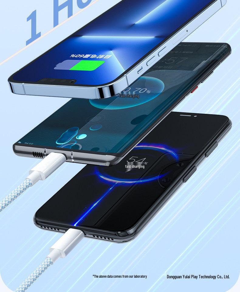 Andmai 100W Multi-Head Fast Charging Cable, Compatible with Apple, Three-in-One Design for Car Use.
