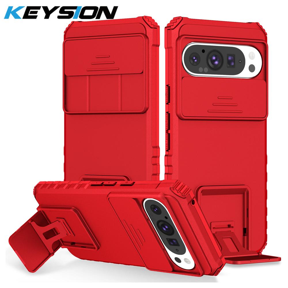 

KEYSION Противоударный чехол для Google Pixel 9 Pro Slide Camera Protection Live Stand Phone Back Cover для Google Pixel 9 Pro XL for Pixel 9 Pro XL красный