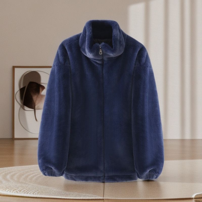 Furry Cotton Padded Jacket for Women Autumn Winter Warm Coat Korean Style Thick Outerwear