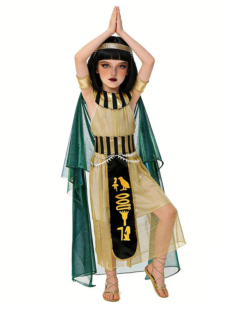 Costume da Faraone Egiziano per Bambini di Halloween, Abito da Performance Teatrale Opera Dea, Set Deluxe Costume da Re Regina Antico Egitto per Giochi di Ruolo