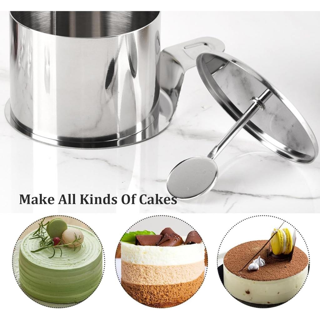 Stainless Steel Round Cake Molds 6-Pack, 7.5cm Mousse Ring Pastry Cutter with Cake Press and Lifter, Baking Ring for Dessert