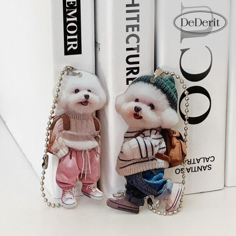 Casual Fashion Bichon Puppy Acrylic Bag Keychain 01. Denim Fashion Bichon Acrylic Keychain