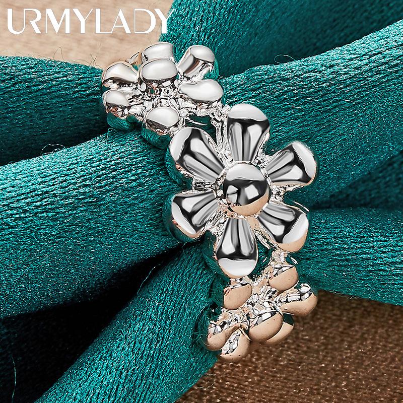 925 Sterling Silver Three Flower 7-10# Ring For Women Fashion Jewelry
