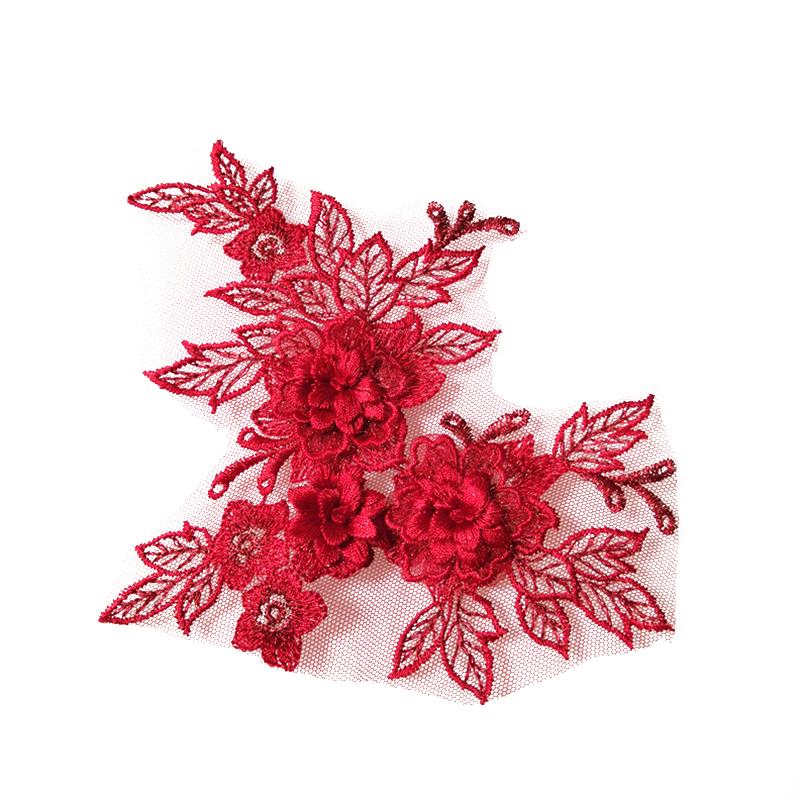 2Pcs Sewing Motif Dress Decoration DIY Patches Fabric Craft Hollowed Out Trim Flower Embroidered Lace Applique Wedding Bridal