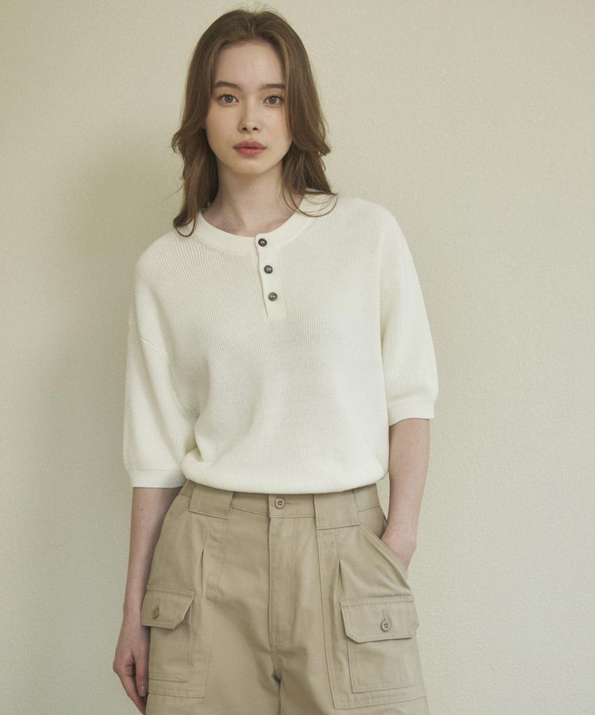 Wednesday Oasis For Woman W/ Cool Washable Henley Neck Half Knit (4 Colors)