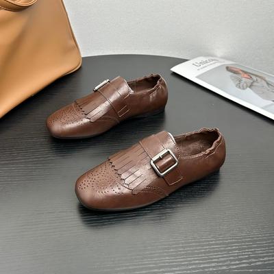 Women's Shoes Winter New Leather Soft-soled Velvet Fringed Belt Buckle Small Leather Shoes