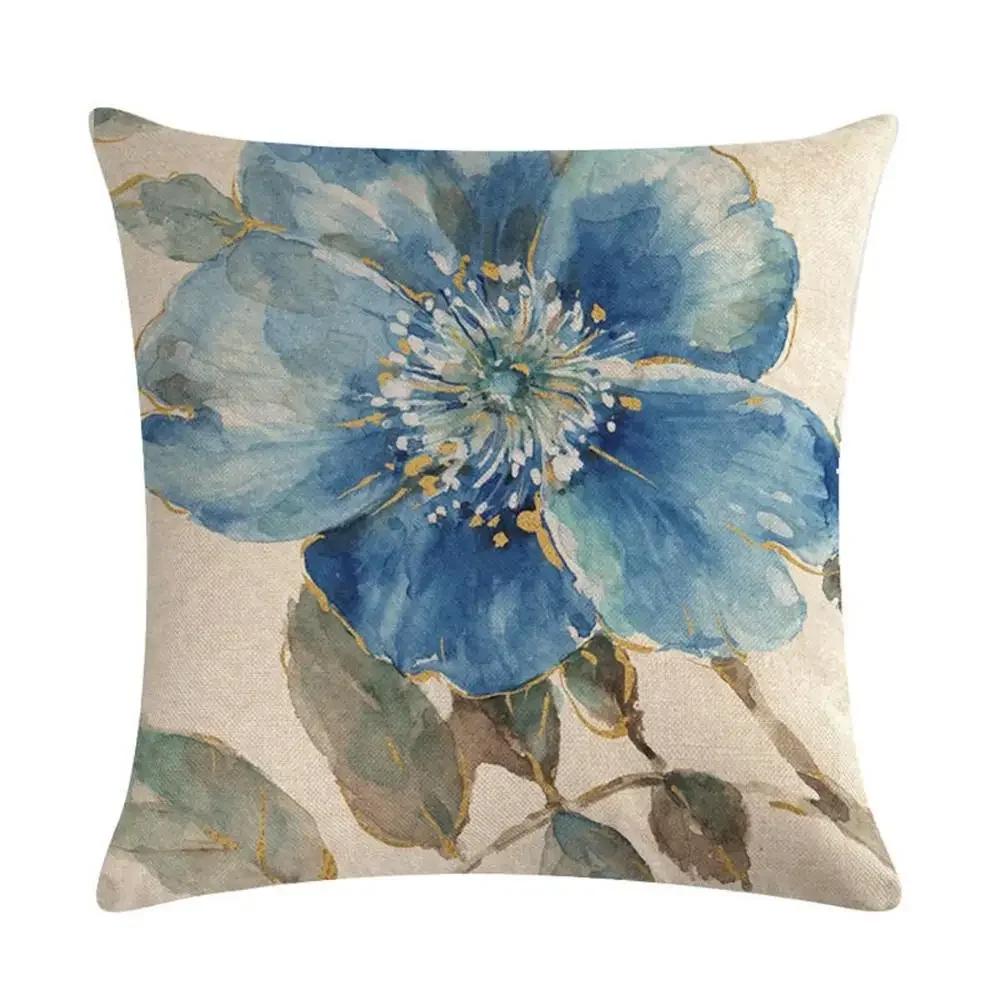 Vintage Pillowcase Printed Flower Linen Square Soft Pillow Case Sofa Seat Living Room Home Decor Cushion Cover 45*45Cm