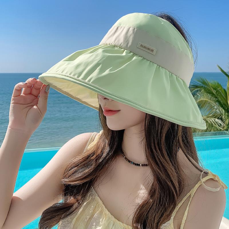 Sunscreen Large Brim Empty Top Sun Hat Women's Summer Ponytail Shading Breathable New Bucket Hat