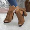 2026 Summer New Roman Fish Mouth Hollow Out Large Size 45 Buckle Sandals Thick Heel High Heel Independent Station Shoes