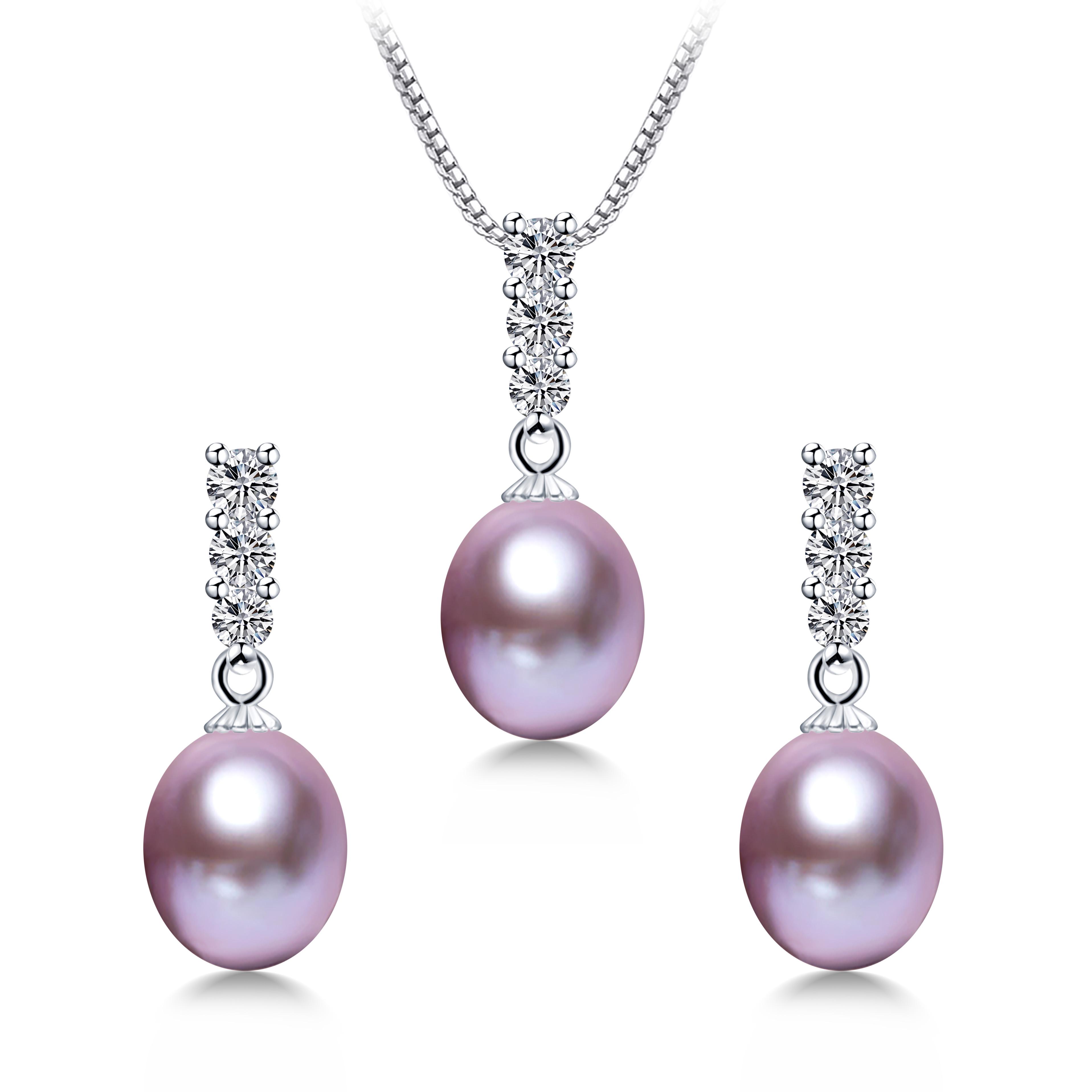 

Dainashi Exquisite Pendant&Earrings Jewelry Set For Women 8-9mm Freshwater Drop Shape Pearl White/ Pink/Purple/Black 45cm фіолетовий