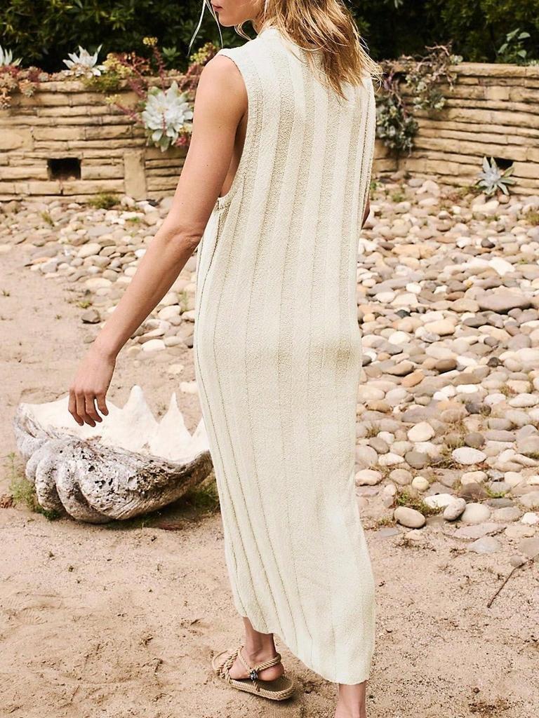 Womens Sleeveless Ribbed Knit Maxi Tank Dress Scoop Neck Summer Long Dress