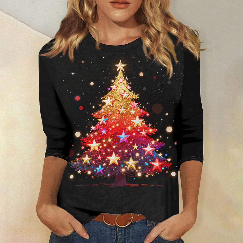 Women's Loose Comfortable Casual Fashion V-Neck Christmas Print Long Sleeve Hoodie