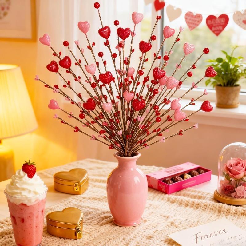 40cm Artificial Heart-Shaped Flower Valentine's Day Decoration Berry Stem For Wedding Wreath Vase Filling DIY Home Party Decor