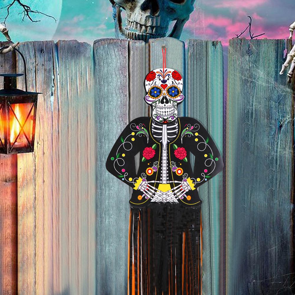 Tag der Toten Skelettmann Quastenanhänger Halloween Deko Türhänger Bemalter Schädel für Zuhause Hof Terrasse Hängeflagge