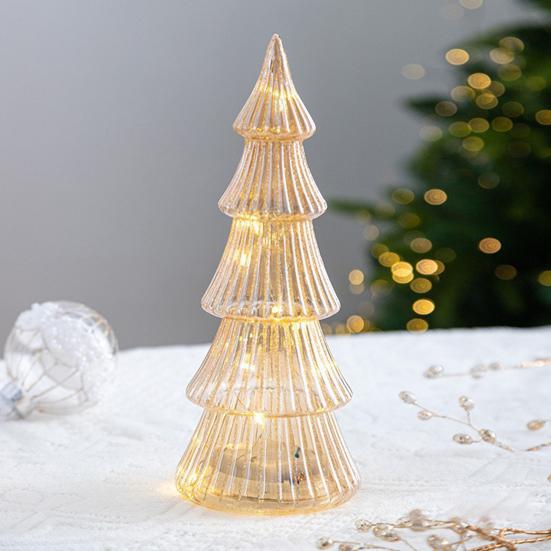 Illuminated Glass Christmas Tree Tabletop Light Up Christmas Tree Figurine for Xmas Home Party Centerpiece Tabletop Mantel Decor