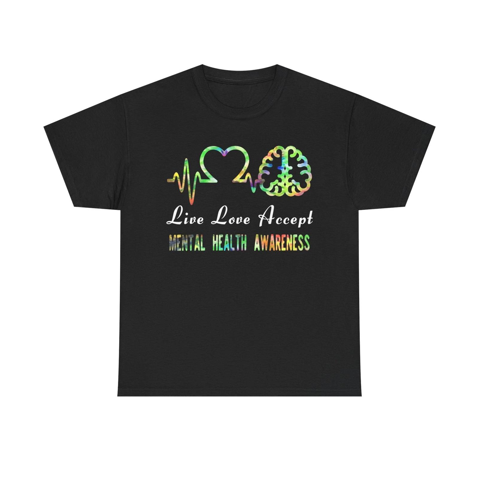 Live Love Accept Shirt, Mental Health Awareness Heartbeat Cute Shirt M