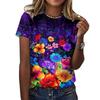 2026 New Summer Retro 3D Flower Rose Printed T-shirt for Women Flower Pattern T-shirt for Girls Fashion Short Sleeve T-shirt