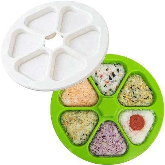 Fujipacks Hanbai Onigiri Mold Easy Convenient Omusubi 6-Hole Maker Made Japan Master Rice Ball Onigirazu Press Madole Green