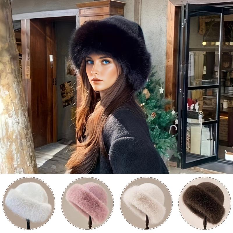 Winter Hat for Women Faux Fur Fluffy Bucket Hat for Women Luxury Plush Thicken Snow Fur Bucket Hat Soft Panama Cap