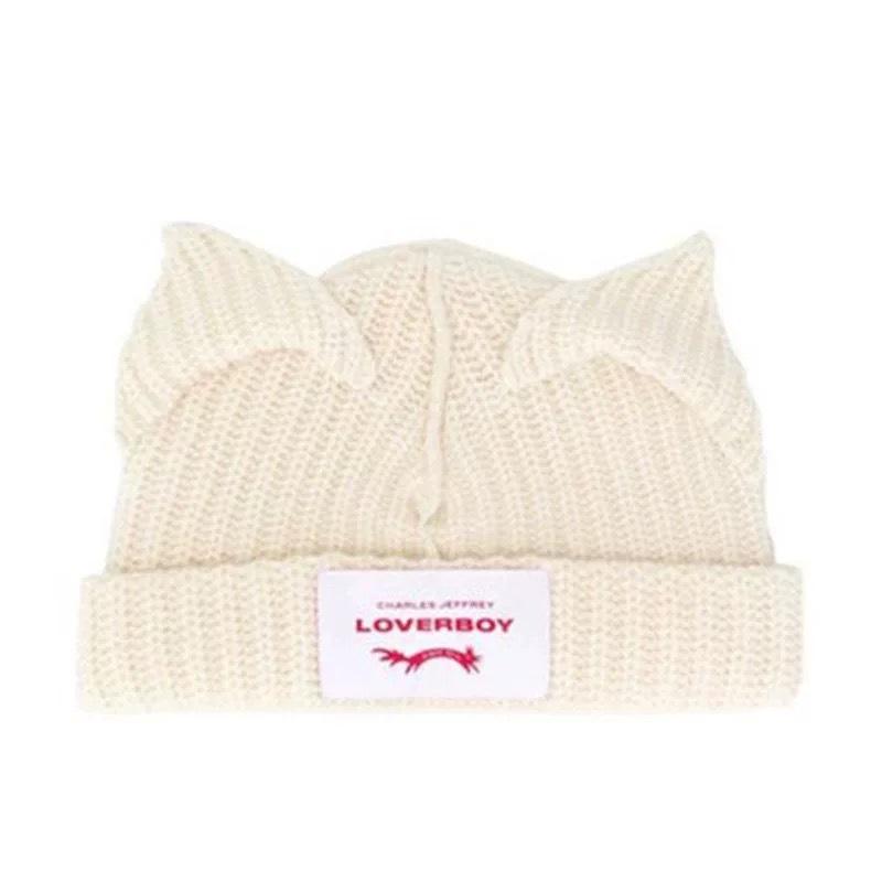 Loverboy Women's Wool Knitted Hat - Cute Cat & Pig Ears, Versatile Autumn/Winter Accessory for Couples.