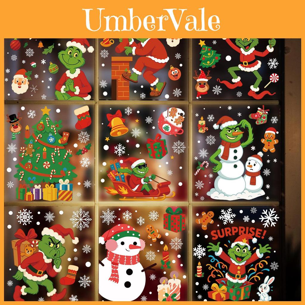 Grinch Christmas Static Cling Snowflake Stickers Set For Holiday Decor With Pvc Material
