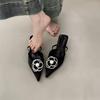 Fashion Woman Flower Pointed Toe High Heels Women Female Summer Elegant Fashion Pumps Flower Mule Slippers Women Luxury Designer Sandals