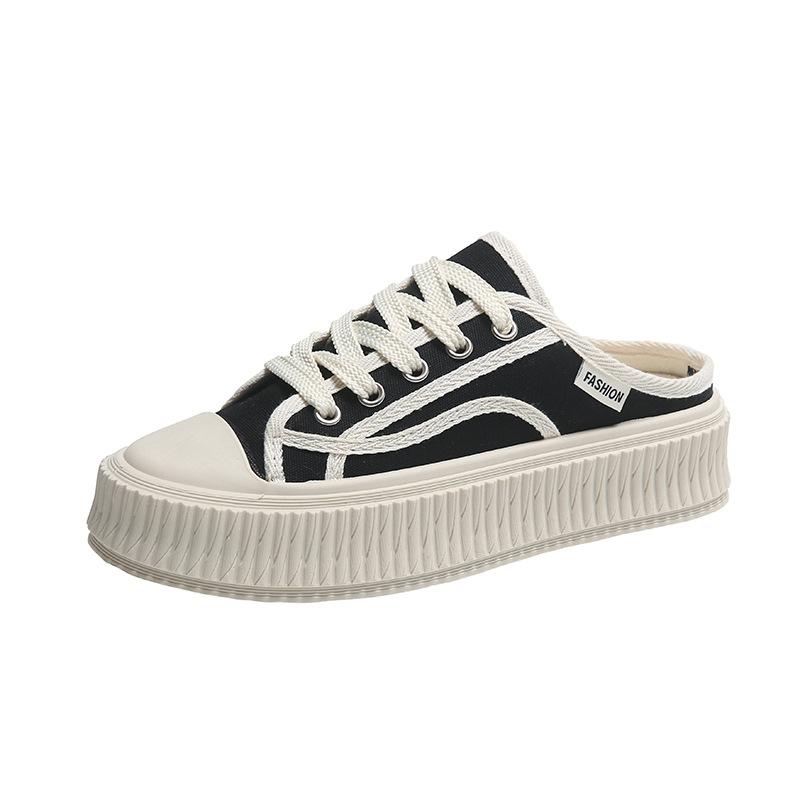 Summer New Biscuit Shoes Is Trendy Versatile Half-drag Canvas Shoes Platform Student Casual Shoes