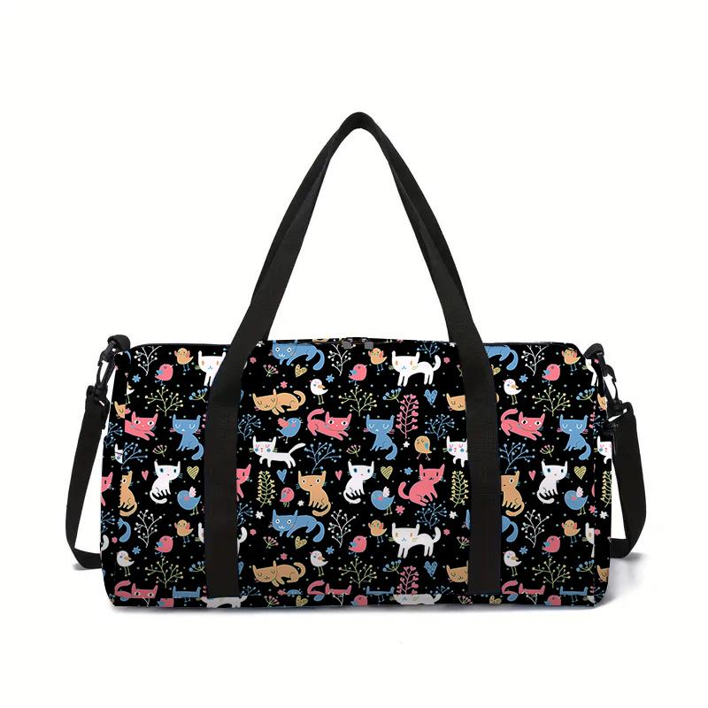 Bolsa de equipaje de gran capacidad con cabeza de gato de dibujos animados para niños y niñas, los mejores regalos, bolsas de lona de viaje planas de dibujos animados 2D, bolso de mano para niños