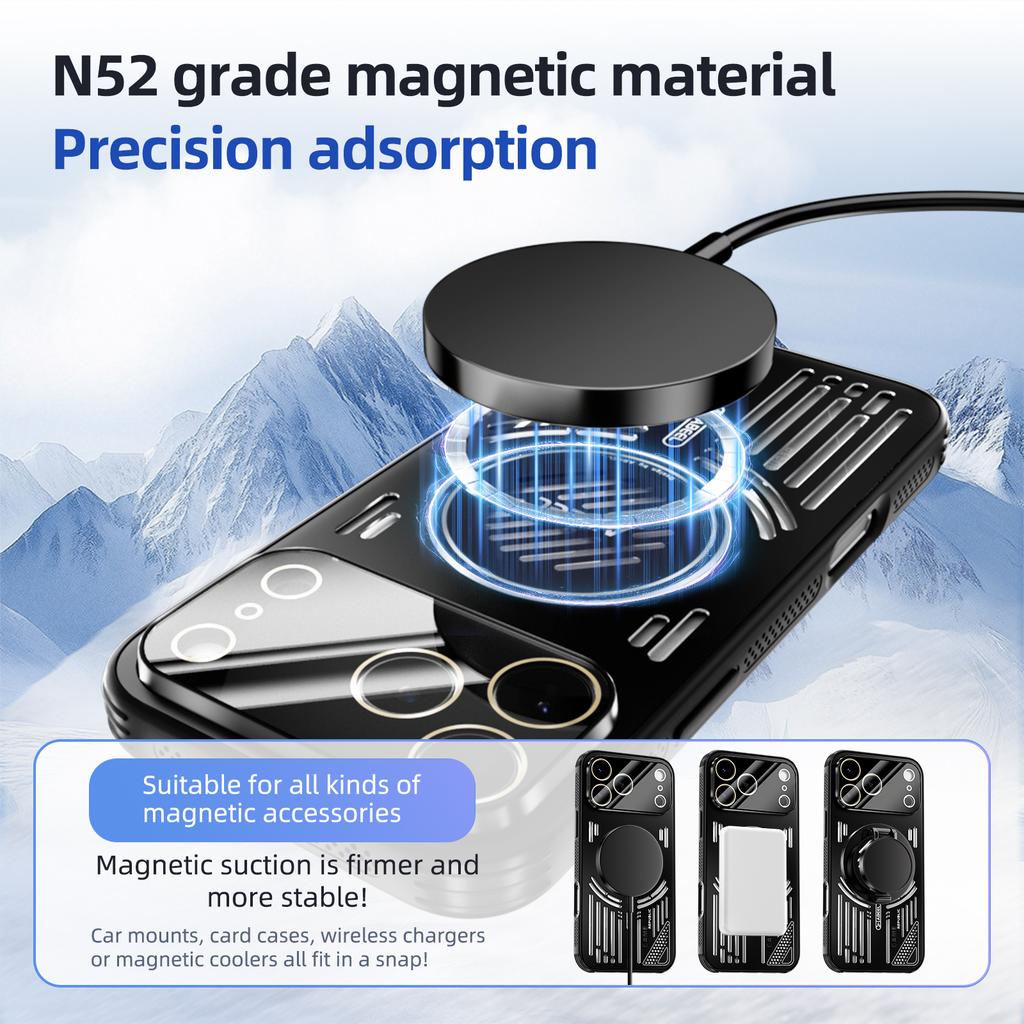 For iPhone 17 Pro Magnetic Case Aluminium Alloy+PC+TPU Hollow Heat Dissipation Phone Cover