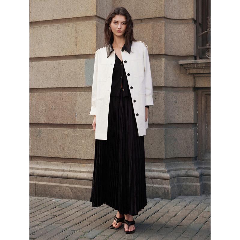 ELLE Women's French Color-Block Mid-Length Trench Coat
