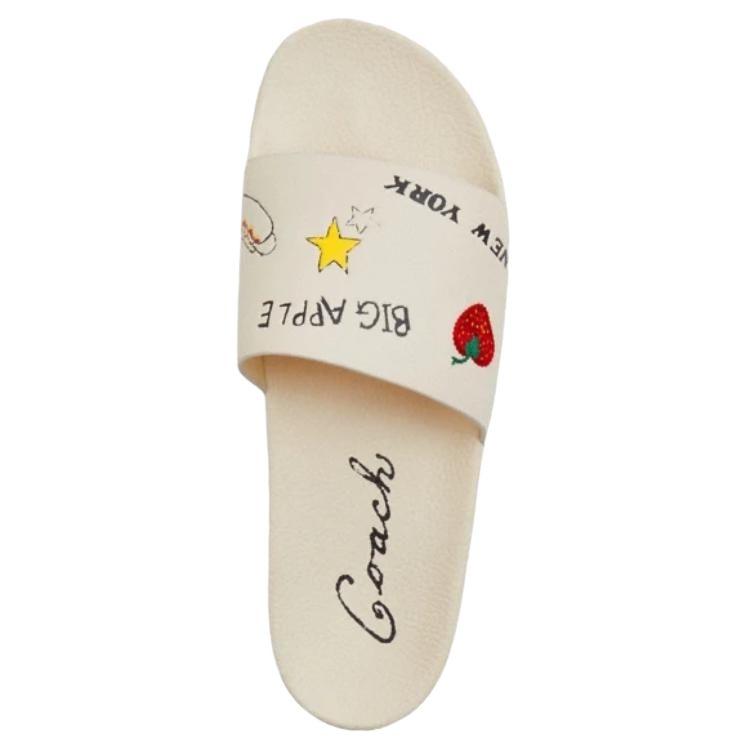 Coach Pool Slide Leather Round Toe Slip-On Sandals Men Footwear White CAR01-CHA