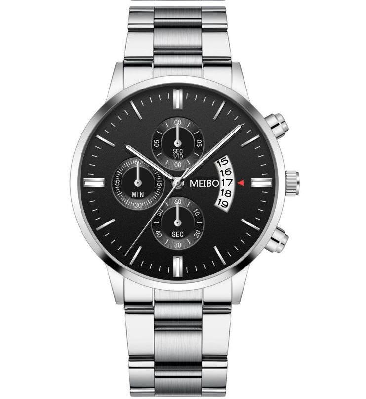 Men'S Business Watch, Steel Belt Calendar Couple, Men'S Classic Fake Three-Eye Quartz Watch