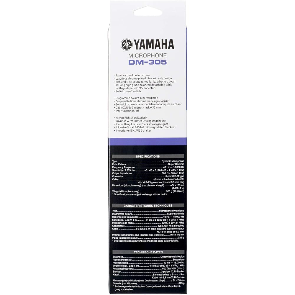 Yamaha (YAMAHA) Dynamic Microphone DM-305 Super Cardioid XLR Female to Phone with 5m Cable