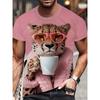 Men's T-shirt Men's Fashion Leopard Print Animal Print Casual Short Sleeved Round Neck T-shirt Loose Top