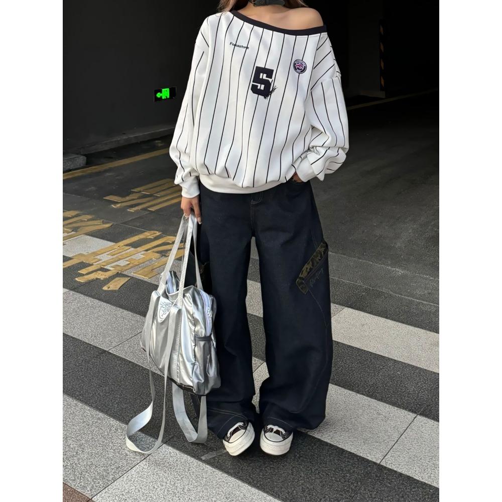 Retro Lampart Łączone Spodnie Cargo Damskie Y2k Hip Hop Causal Luźne Kieszenie Koreańskie Szerokie Nogawki Spodnie Jeansowe Harajuku Szyk Spodnie