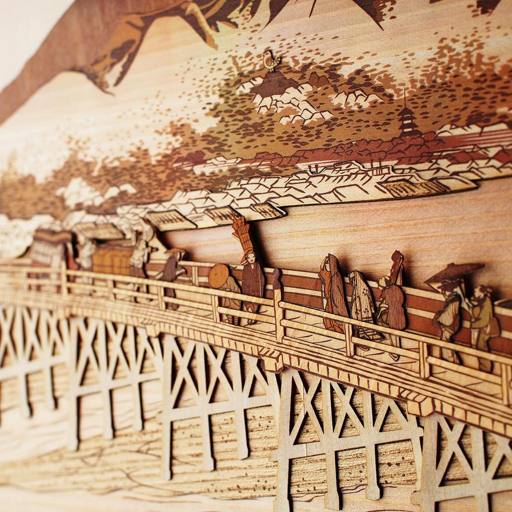 KINOWA "Kyoto Sanjo Ohashi Bridge" Wood Collage Original DIY Kit Ukiyo-e Hiroshige Fifty-three Stations of the Tokaido Made In Japan