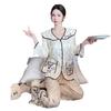 Ice silk jacquard autumn new pajamas women's high-end bow long-sleeved court style girl home clothes Xiaoxiangfeng