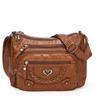 Vintage Crossbody Bag in Brown with Heart Accent - Adjustable Strap Multiple Zipper Pockets Small Crossbody Bag