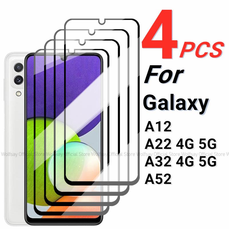 2/4PCS Tempered Glass For Samsung Galaxy A22 4G Screen Protector Samsung Galaxy A12 A22 A32 A52 Full Glue Protector Phone Film