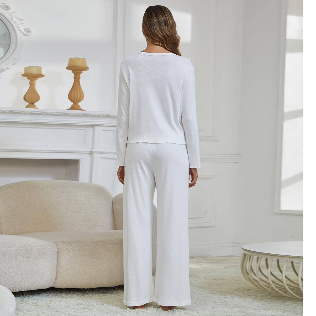 Exquisite Pajamas Women's Spring and Autumn Thin Fashion Pure Cotton Knitted Loungewear New Long-sleeved Two-piece Set