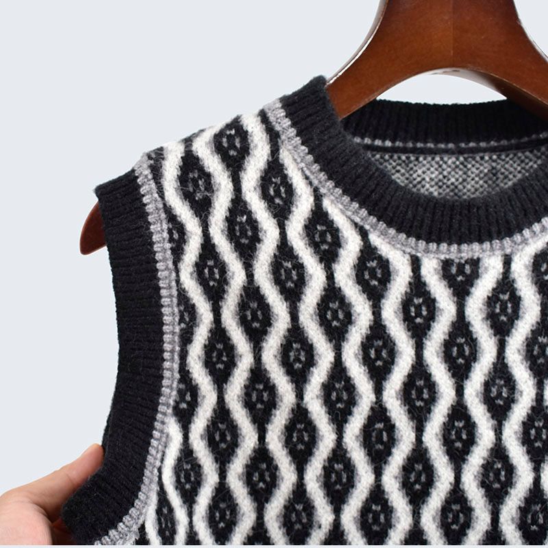 Thick Round Neck Sleeveless Short Color Matching Thermal Knitting Sweaters Women's Clothing Vest Jacket Inner Wear Bandage Dress Preppy Style