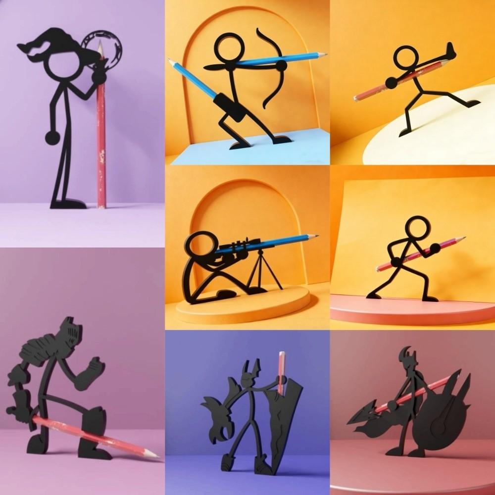 3D Schwarzer Stickman Krieger Stifthalter Plastik Lustige Stiftverzierung 3D Gedruckter Bleistifthalter Schüler