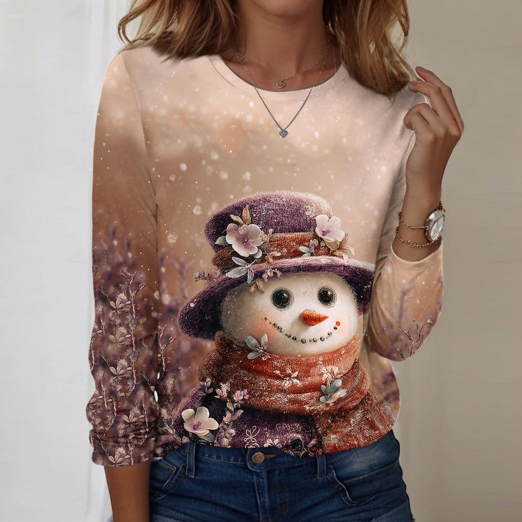 Langarmshirts für Damen, niedlicher Aufdruck, Grafik-T-Shirts, Blusen, lässig, Übergröße, Basic-Tops, Pullover