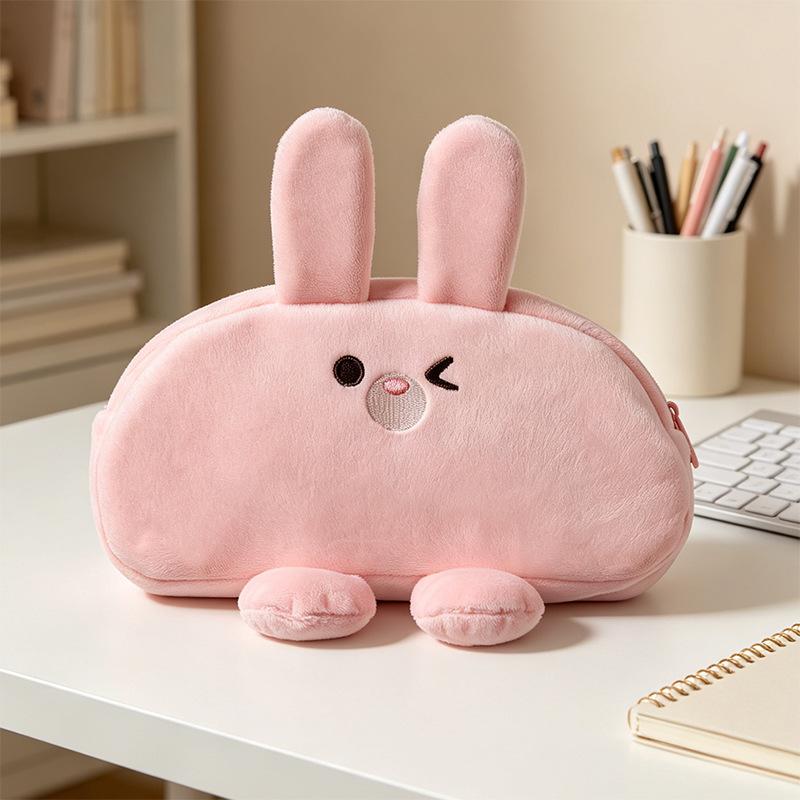 Cute Animal Plush Pencil Case, Large Capacity Stationery Organizer