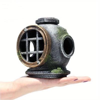 Casque de plongée en résine, 1 pièce, épave d'aquarium de poissons, aménagement paysager, décoration créative, ornement à travers un abri de repos pour réservoir