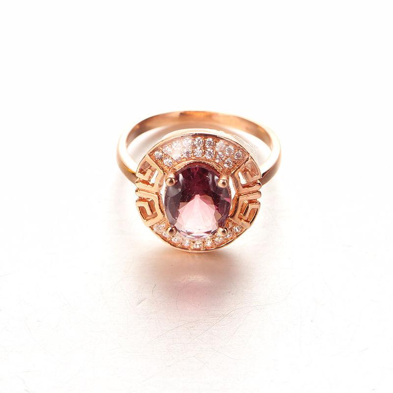 Russian Purple Gold Smoke-Colored Gemstone Egg Surface Pattern Ring Plated Rose Gold Hollow Ring Color Gold Set