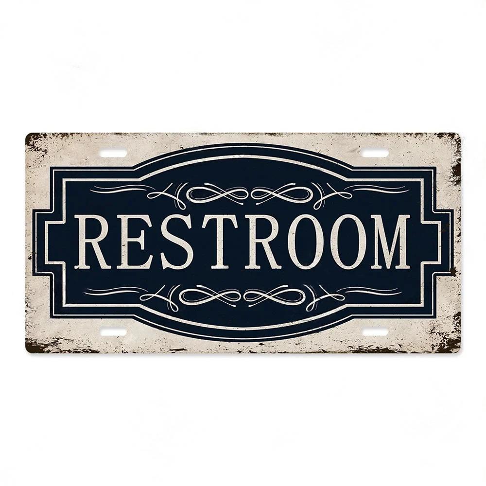 Restroom Metal Signs Wall Decor Plaque Metal Vintage License Plate for Home Bar Club Toilet Bathroom Restroom